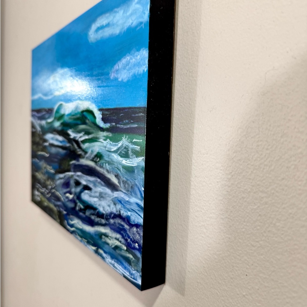 Original Seascape Beach Wooden Gessobord Canvas Acrylic Painting 9”x12” Artwork - Picture 2 of 3